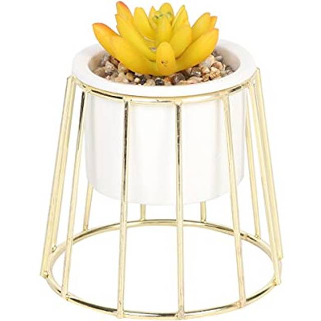 Sleepdown Halo Ochre Succulent Artificial Faux Plant Gold Cage Stand for Home Office Bathroom Decor Indoor Decoration Aesthetics