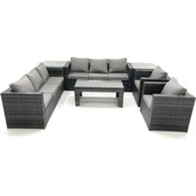 Fimous Rattan Garden Furniture Sofa Set with Coffee table Armchair 2 Side Tables Dark Grey Mixed