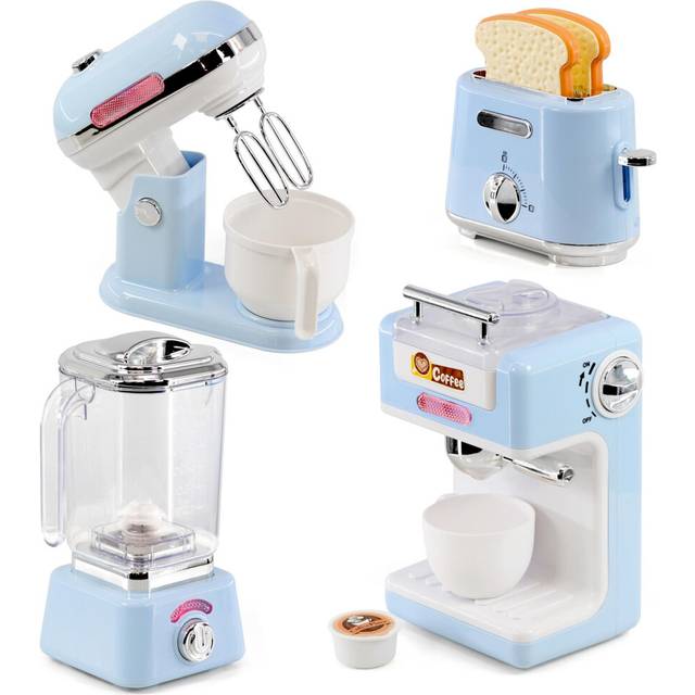 The Magic Toy Shop Kids Pretend Play Toys Kitchen Appliances Set Coffee Toaster Mixer Blender Food