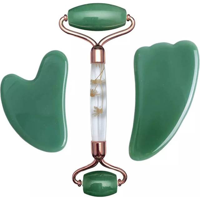 (a-Type A) Aventurine Gouache Scraper Face Massage Jade Roller Set Natural Gouache Stone Facial Roller Jade Massager Gua sha Face Scraper