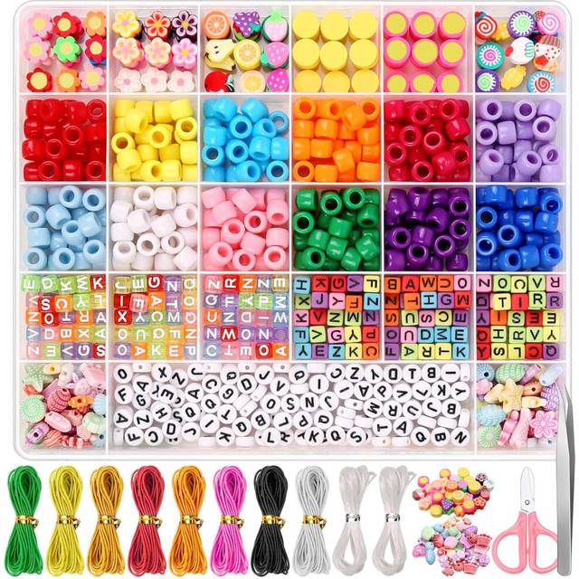 Bead Bracelet Making Kit, Bead Kits for Bracelets Making with Pony Beads, Polymer Fruit Clay Beads, Charm Beads, Letter Beads for Bracelets and Jewelr