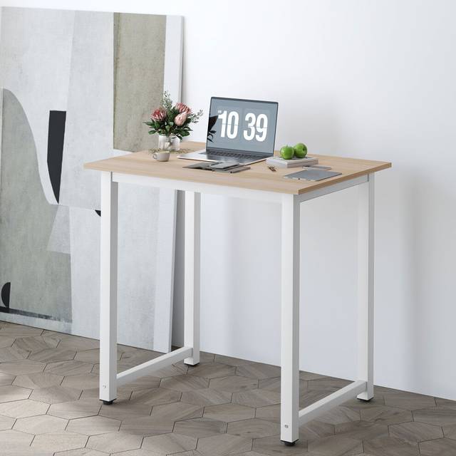 HOMCOM Computer Desk Dining Table Writing Table with Metal Frame - White - 80W x 60D x 76Hcm | TJ Hughes