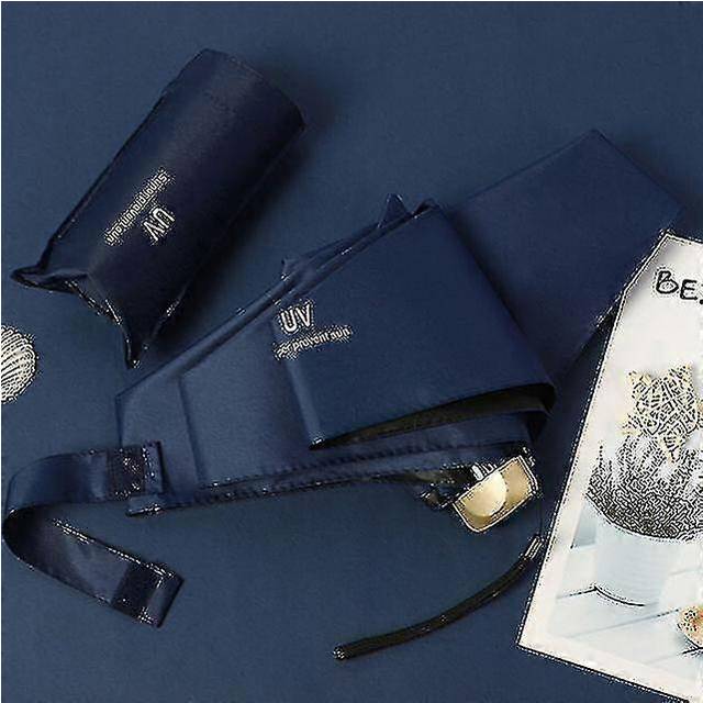 (Navy blue, One size) Mini Sun Umbrella Anti Uv 6 Folding Parasol Portable Lightweight Women Men Sunshade Umbrella For Waterproof Travel Umbrellas