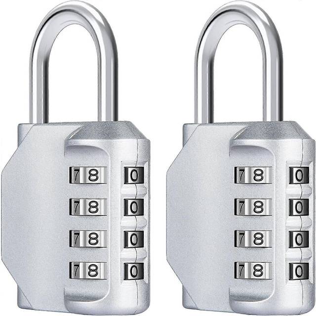 (As show, One size) [2 Pcs] 4-digit Combination Padlock, Waterproof Combination Lock, Waterproof Metal And Plated Steel Combination Clasp - Silver