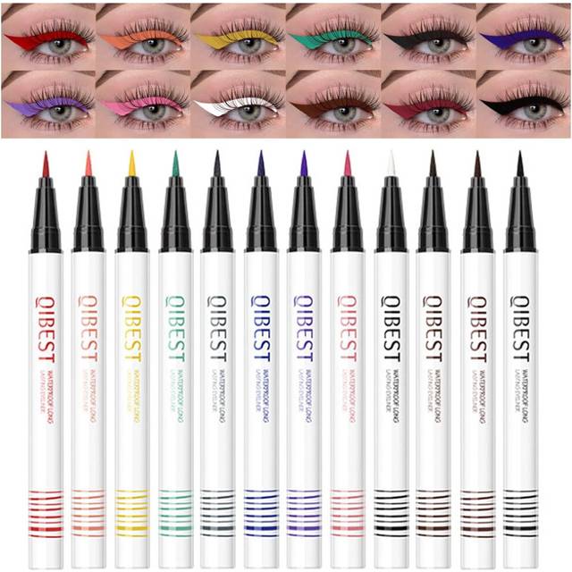12 Pcs Coloured Eyeliner Set, Long Lasting Waterproof Rainbow Colour Eyeliner Pen, Highly Pigmented Smudge-proof Colourful Eye Liners, Black, White,