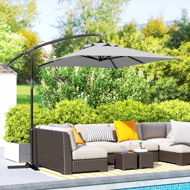 Outsunny 3 m Cantilever Parasol with Cross Base, Crank Handle, Light Grey