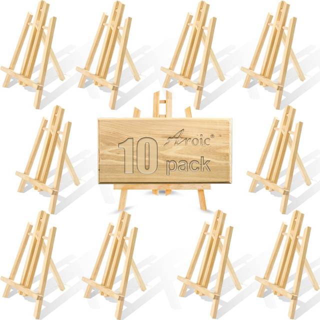 AROIC Wood Easels  Easel Stand for Painting Canvases  Art  and Crafts. 11.8 inch  10 Pack  Tripod  Painting Party Easel  Kids Student Table School Des