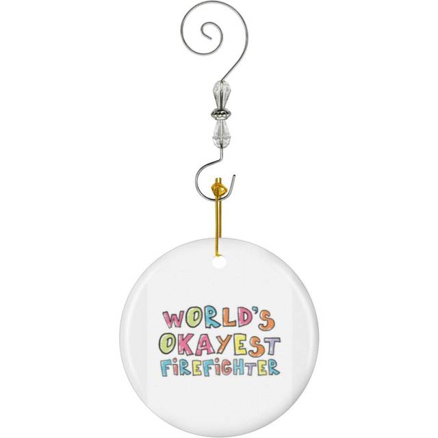 (World's Okayest Firefighter Gift Idea-2518) Christmas Ornaments Ceramic Charm with Hook Crystal Handmade Xmas Tree Decorations KeepsakeÂStocking Stu