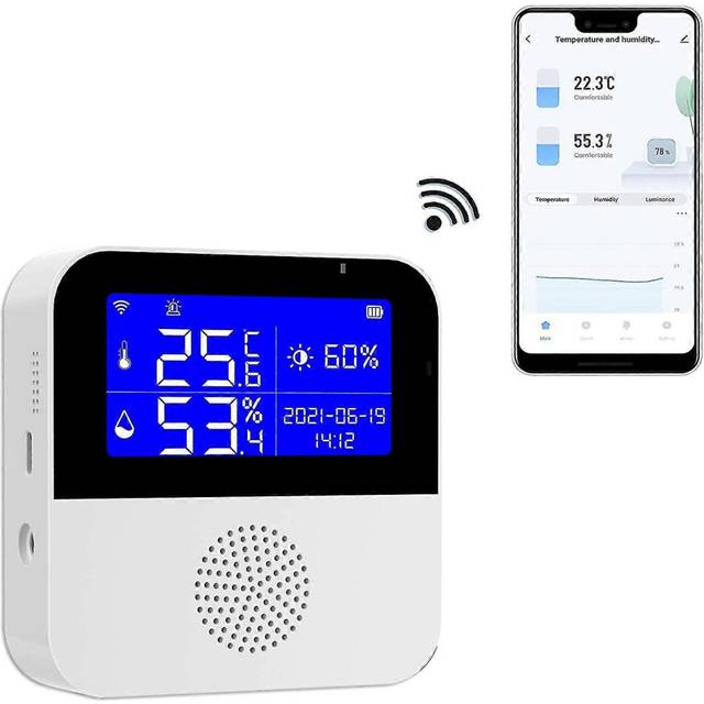 (As show, One size) Wifi Temperature Humidity Monitor, Wireless Digital Thermometer Hygrometer With Lcd Display, Buzzer Alarm App Alert, Smart Tempera