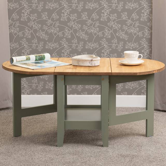 Seconique Santos Drop Leaf Coffee Table in Green/Distressed Waxed Pine, none
