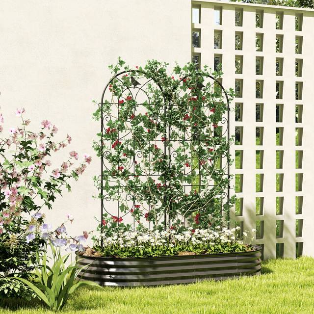 Outsunny Set of 2 Metal Garden Trellis, Outdoor Trellis Panels, 150 x 50cm, Black