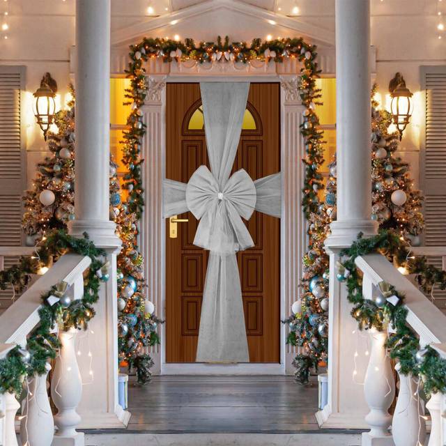 (2PCS) 750cm Christmas Door Bow Ribbon Large Silver Xmas Festive DÃ©cor