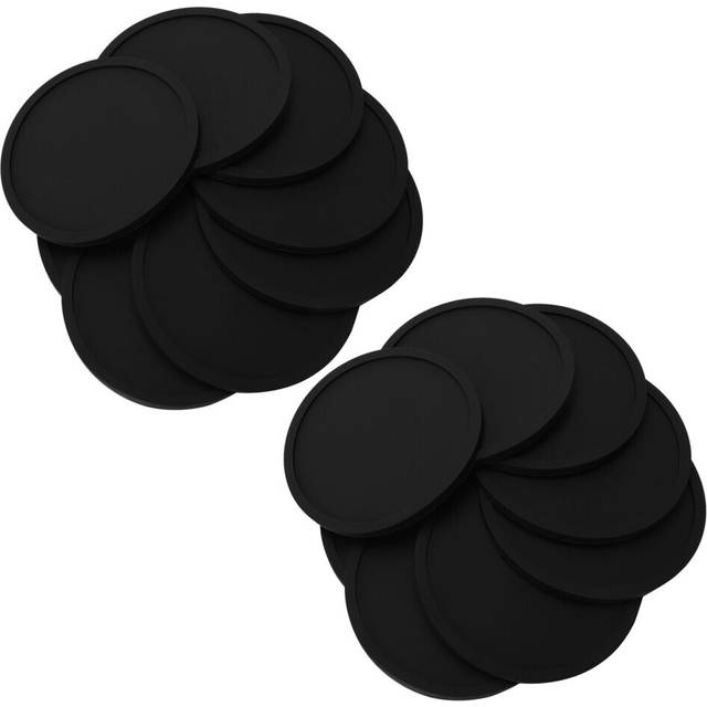 Black Silicone Drinks Coasters 16 Non-Round Soft Smooth Durable Easy Clean Black