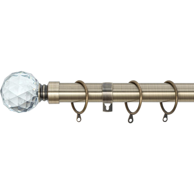 "(Antique Brass, 120cm - 220cm, 47"" to 87"" Approx) A.Unique Home Gem Crystal Ball Metal Extendable Curtain Pole with Rings and Fittings, In a Variety o"