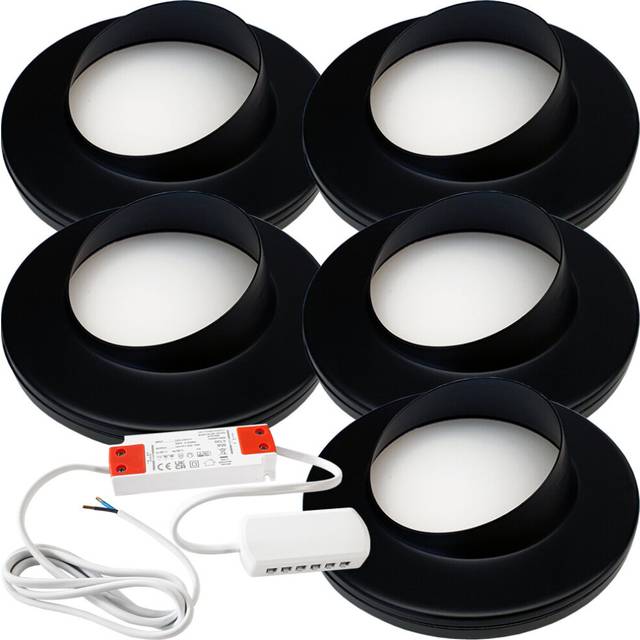 (5 Lights & Driver) MATT BLACK Slim Round Angled Under Cabinet Light & Driver - Warm White LED