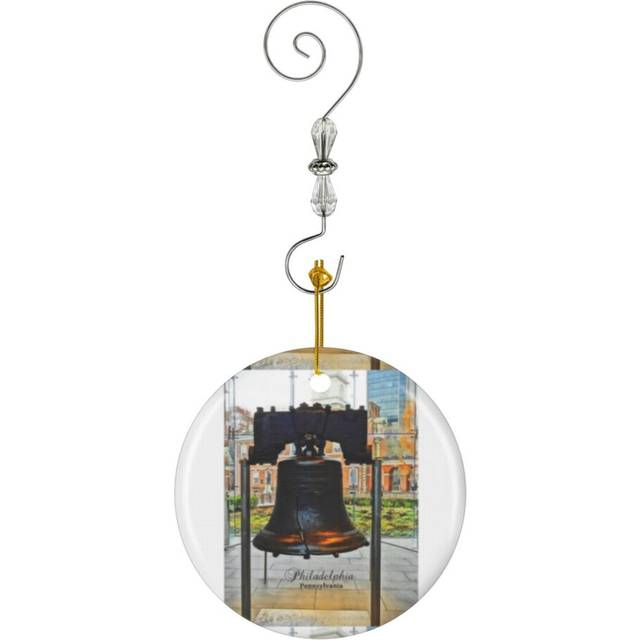 (Philadelphia, Pennsylvania - The Liberty Bell Independence Hall-10456) Christmas Ornaments Ceramic Charm with Hook Crystal Handmade Xmas Tree Decorat