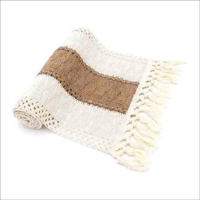 Macrame Table Runner 71Inch Long for Home Decor Boho Table Runner Cream & Brown Farmhouse Table Runner with Tassels