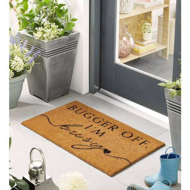 (I'm Busy) Printed Entrance Door Mat Natural Coconut Coir Latex Backed Doormat in 45x75