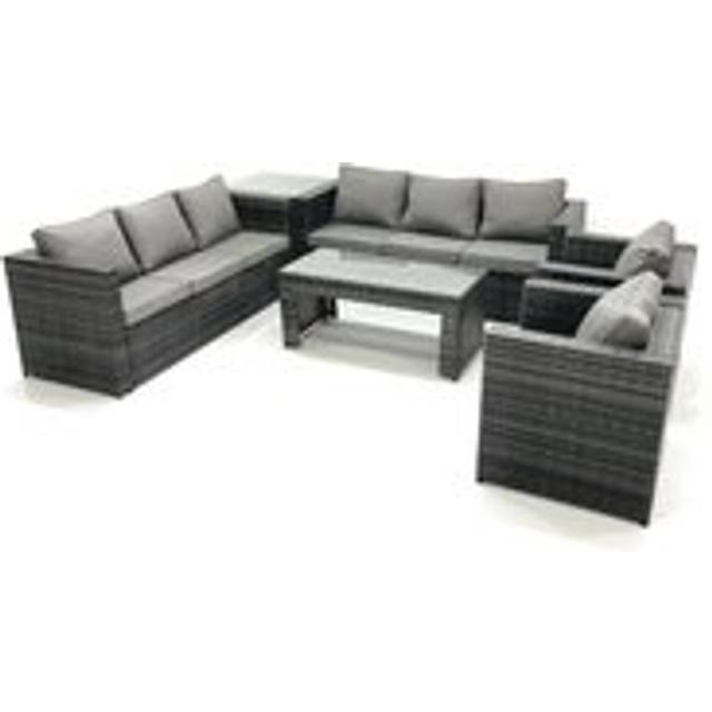 Fimous Rattan Garden Furniture Sofa Set with Coffee table Armchair Side Table Dark Grey Mixed