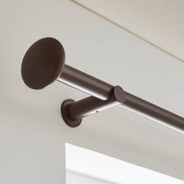 Pebble Fixed Metal Curtain Pole with Rings - Cocoa