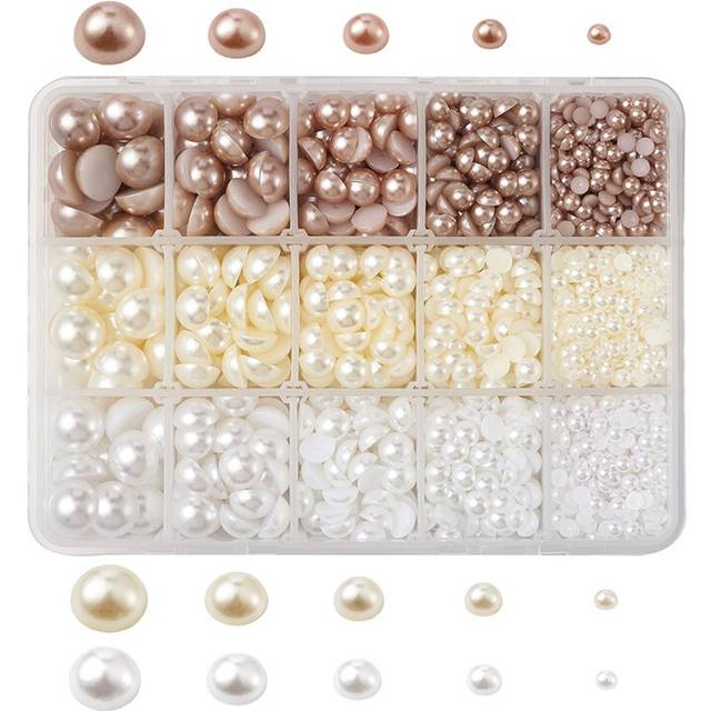 Pandahall 1 Box 4/6/8/10/12mm  Mixed Color Half Round Dome ABS Plastic Imitation Pearl Cabochons Flat Back for Jewelry Making