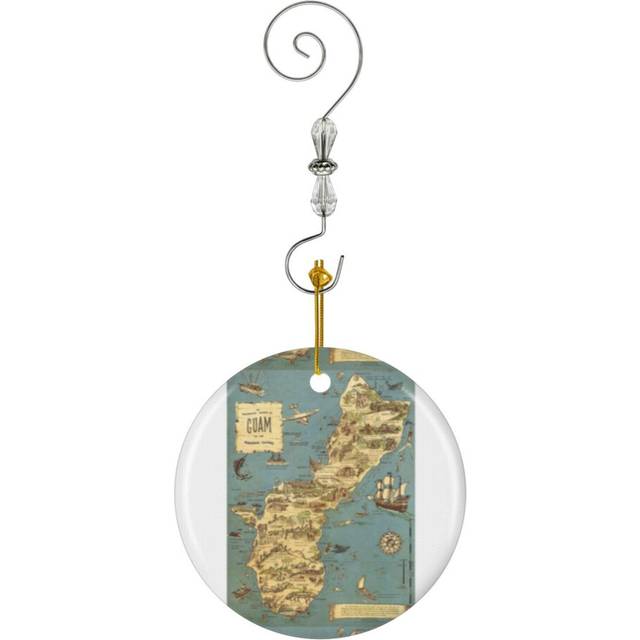 (Vintage 1949 Guam Map - Christmas Gift For Her-9023) Christmas Ornaments Ceramic Charm with Hook Crystal Handmade Xmas Tree Decorations KeepsakeÂSto