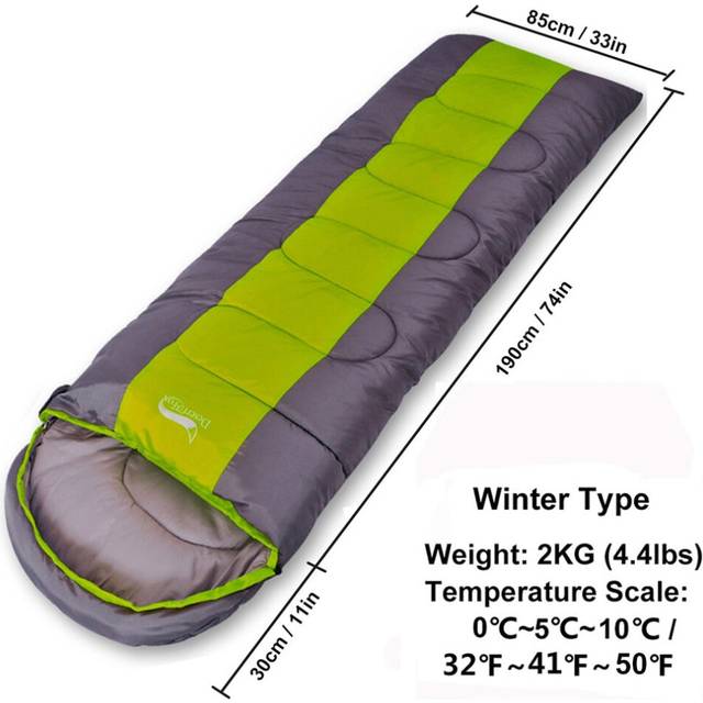(Green) Large Sleeping Bag for Adults 1pc Winter Type Envelope Warm Sleeping Bags Blanket for Camping Hiking Tourism