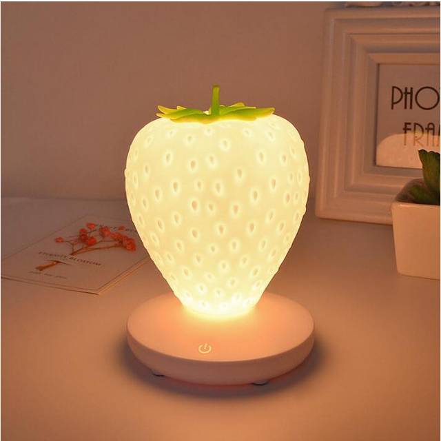 Strawberry Lamp Nursery LED Cute Kids Night Light ,Children's Bedside Color Changing Lamp, 3 Modes Touch,Baby Nursery Decorations Gifts - White