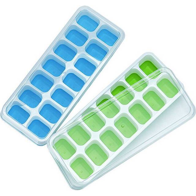 Ice Cube Tray, Silicone Ice Cube Mould with Lid, Easy Release and Flexible 14 Ice Cube Tray with Spill Resistant Removable Lid, BPA-Free, 2-Pack