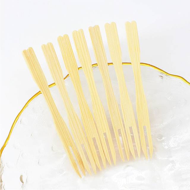 100 Pcs Biodegradable Bamboo Disposable Fruit Forks,Bamboo Forks, Wooden Appetizer Forks Mini Food Picks for Parties Banquets