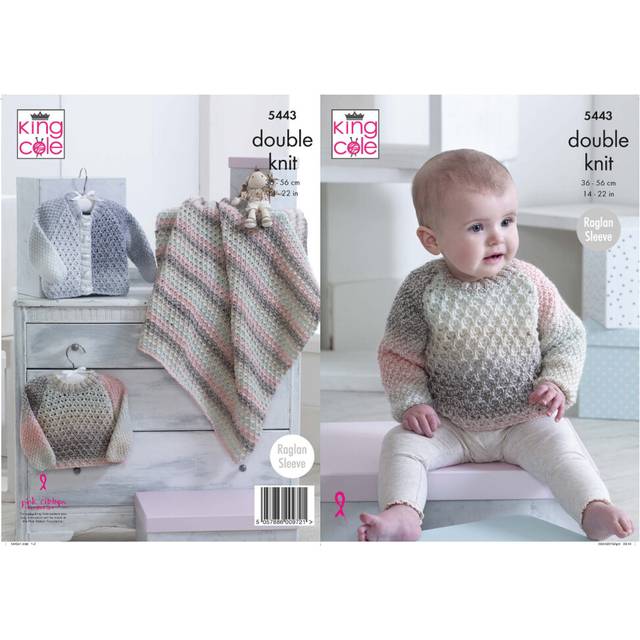 King Cole 5443 DK Knitting Pattern Baby Sweater Cardigan & Blanket