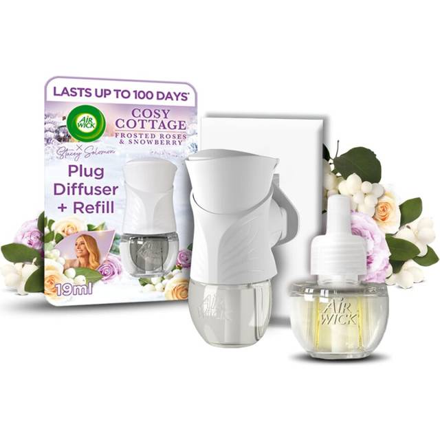 Air Wick Plug in Diffuser Kit, Cosy Cottage Frosted Roses & Snowberry, 1 Device & 1 Refill (19ml), Long Lasting Fragrance, Lasts up to 100 days, Plug
