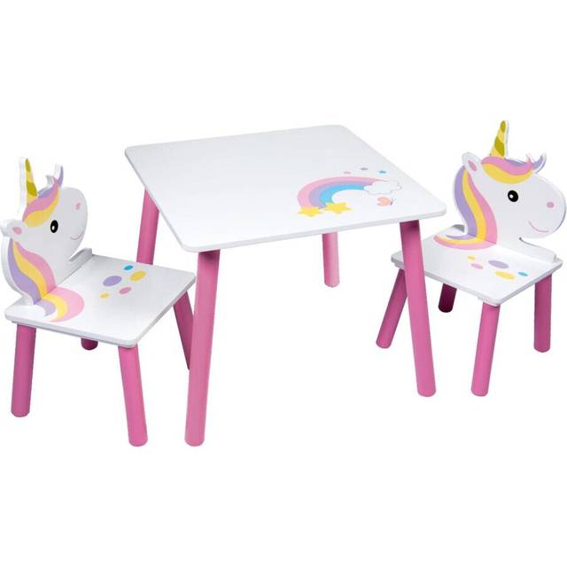 (Unicorn) Kids Wooden Table & 2 Chairs Themed Set Room Desk