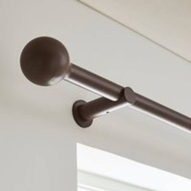 Contemporary Ball Fixed Metal Curtain Pole with Rings - Cocoa