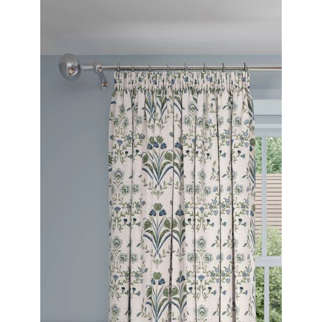 John Lewis Tulipa Embroidered Pencil Pleat Pair Lined Curtains, Lake Blue