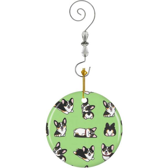 (Kawaii Corgi Tri Color-56) Christmas Ornaments Ceramic Charm with Hook Crystal Handmade Xmas Tree Decorations KeepsakeÂStocking Stuffer