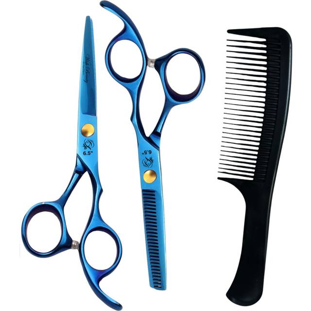 Glamified Glam 6.5inch Blue Professional Barber Hairdressing Scissors Set Salon Hair Cutting Thinning Scissors Comb Cutter Shears Stainless Steel