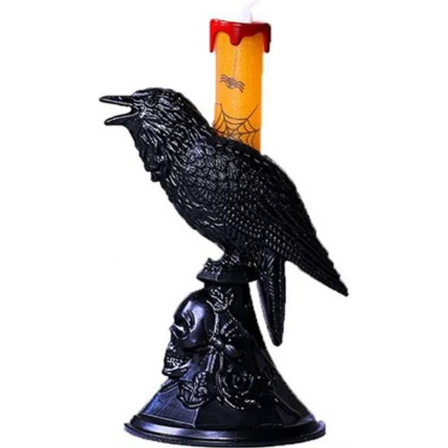(Orange) Halloween Decorations LED Candle Light Crow Candlestick Candle Holder
