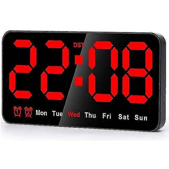 (As show, One size) Digital Wall Clock, 9 Inch LED Digital Clock with 12/24h, Big Numbers, Small Silent Wall Clock BlackRed Letters