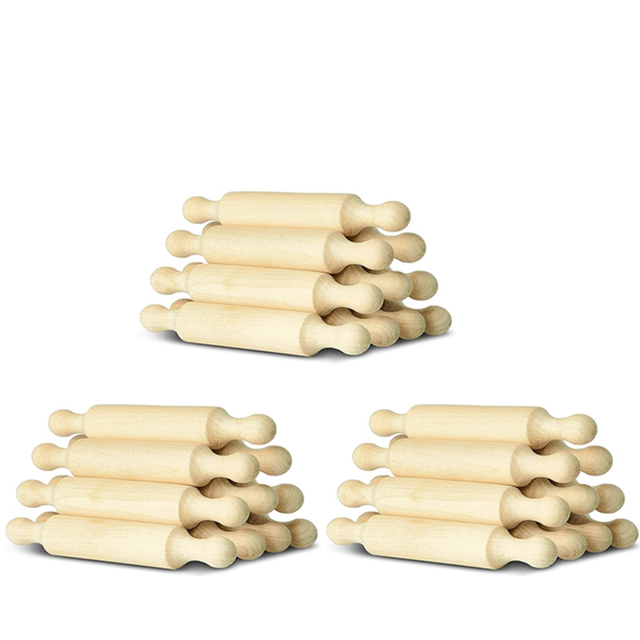 30X Wooden Mini Rolling Pin 6 Inches Long Kitchen Baking Rolling Pin Small Wood Dough Roller for Children Fondant Pasta
