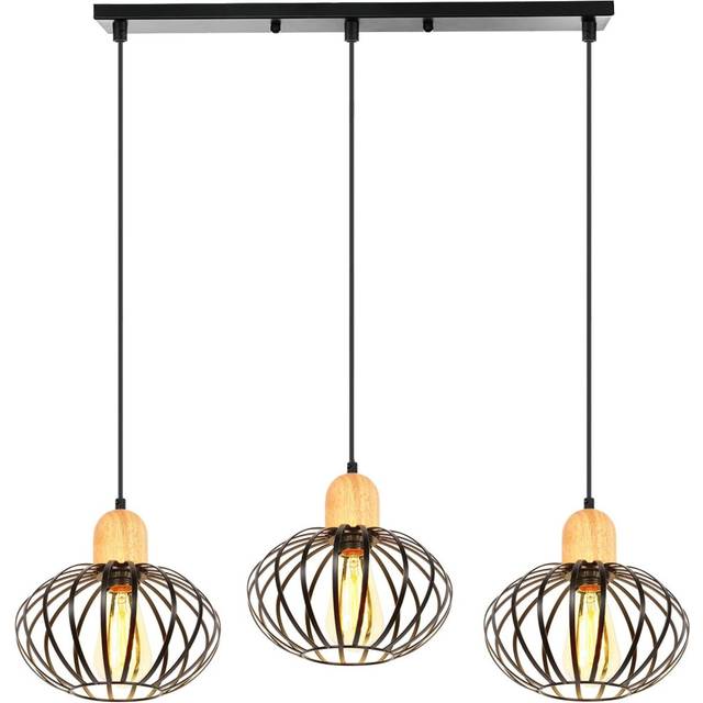 Retro Pendant Light Round Metal Ceiling Lamp Indoor Chandelier (Black) 3 Lights Vintage Pendant Light E27 for Living Room Kitchen Bedroom