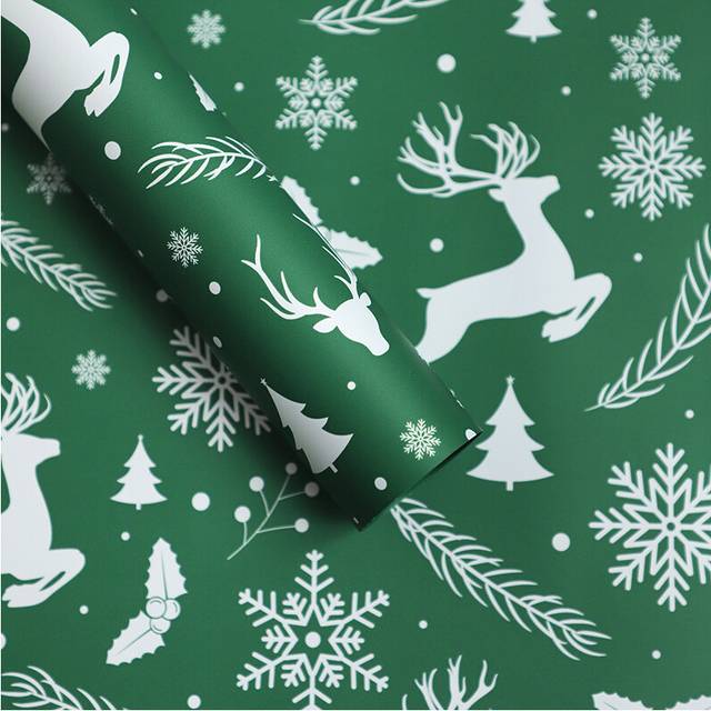 (Elk Carol-Red) Christmas gift waterproof wrapping paper Christmas apple bouquet flower wrapping paper Christmas gift wrapping paper