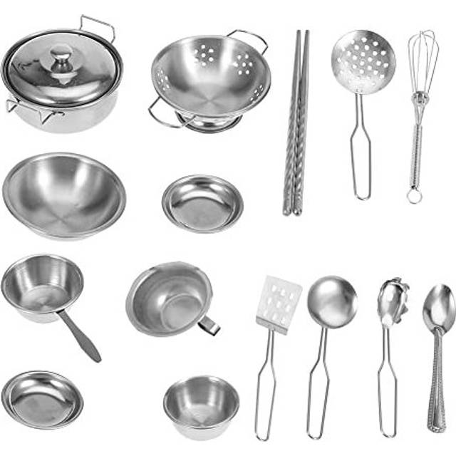 16PCS Kitchen Toys, Stainless Steel Cookware Cooking Utensils Pan Toys Set for Children