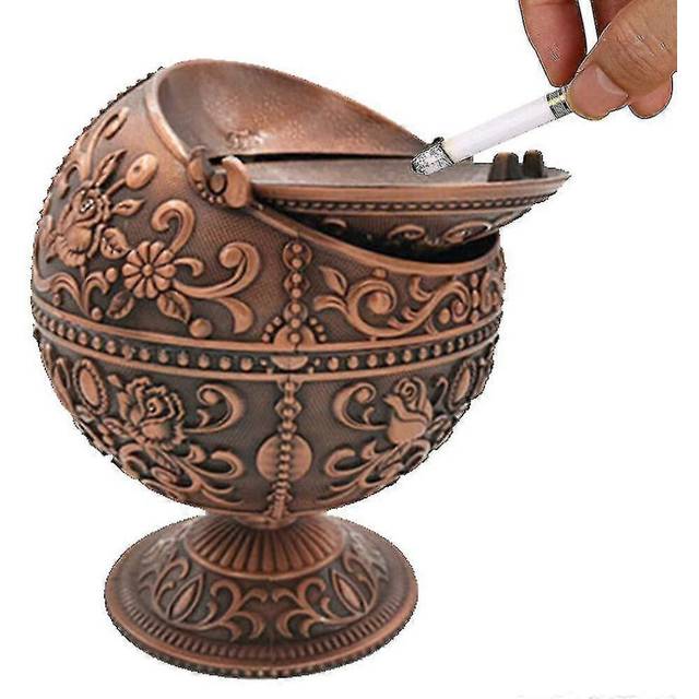 (As show, One size) Retro Creativity Windproof Ashtray With Lid For Cigarette Metal Portable Cigar Ashtray Odor Eliminator Outdoor Indoor