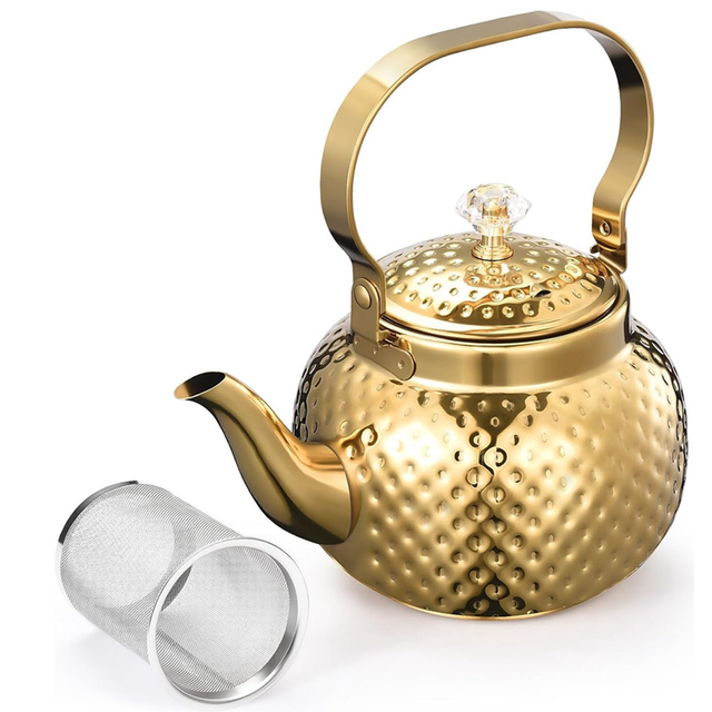 Teapot with Infuser 1.2 L,Kettle Removable Filter,Gold