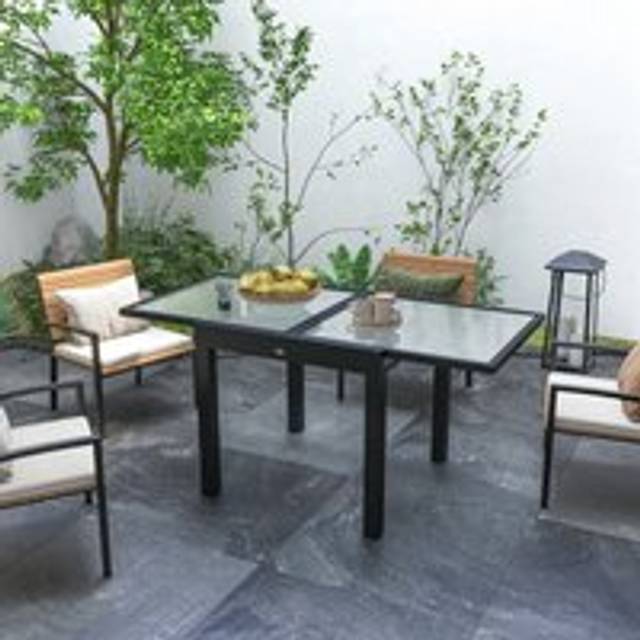 Outsunny Extendable Outdoor Dining Table Patio Table, Clear, Black