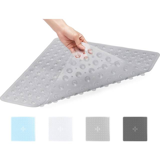 ADOV Square Shower Mat Non Slip Anti Mould, 53x53cm Shower Mats for Inside Shower, Anti-slip Safety Bathroom Mat with Strong Suction Cup - Grey