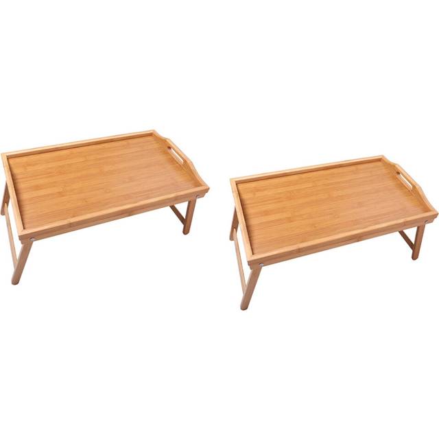 2X Natural Bamboo Breakfast Serving Tray with Handle in Bed or Use As A TV Table Foldable