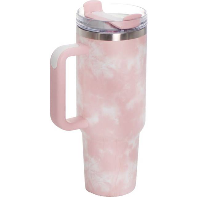 (Tie-Dye Peach) Stainless Steel Tie Dye Thermal Water Bottle Coffee Straw Cup 40 Oz Tumbler with Handle Drinkware Travel Car Mug Thermos Bottle