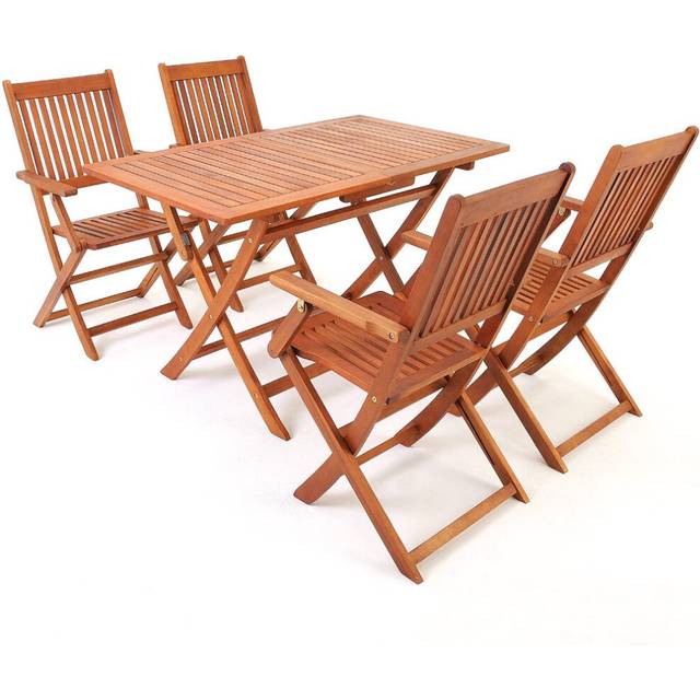 CASARIA? Sydney Wooden Garden Dining Table and Chairs Set | 4 Seater | FSC?-Certified Acacia Wood | Chairs with Armrests | 5 Piece | Foldable Wood